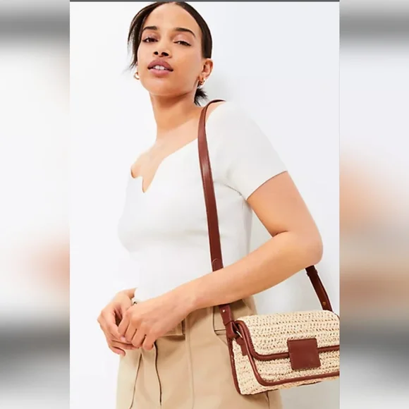 NWOT Ann Taylor LOFT Raffia Shoulder Bag/Crossbody - Picture 1 of 12